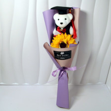 Graduation Bear Plush Sunflower Bouquet 35cm 13.78inches Purple