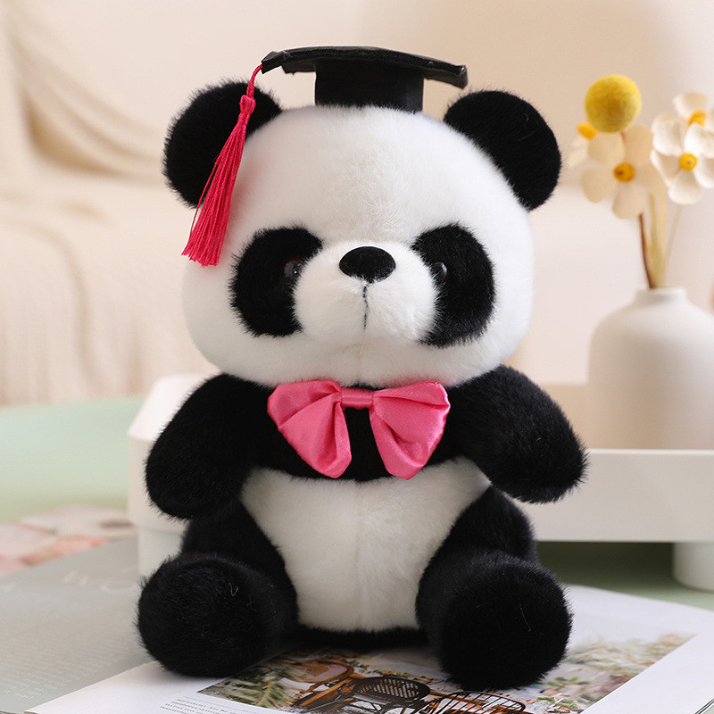 Graduation Panda Bear With Bow Tie Soft Stuffed Plush Pink 26cm 10.24inches