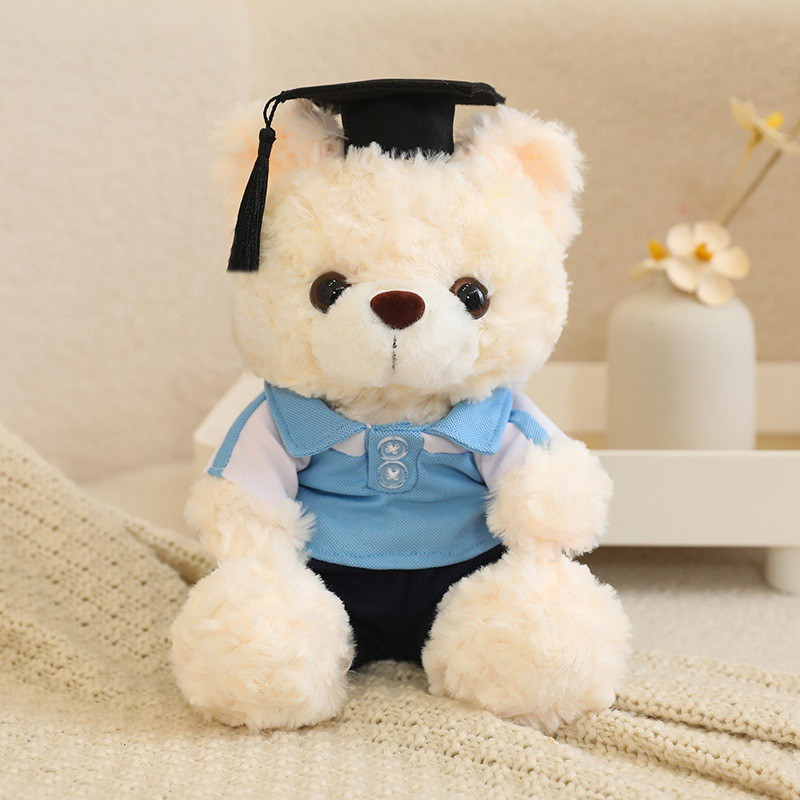White Graduation Bear in Polo Shirt Soft Stuffed Plush 23cm 9 inches Blue Pink Orange Yellow Green