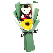 Graduation Bear Plush Sunflower Bouquet 35cm 13.78inches Green