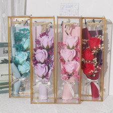 Tall Rose Flower Bouquet Mother's Day Graduation Gift In Clear Box 32cm 12.6inches Pink Purple Blue Red