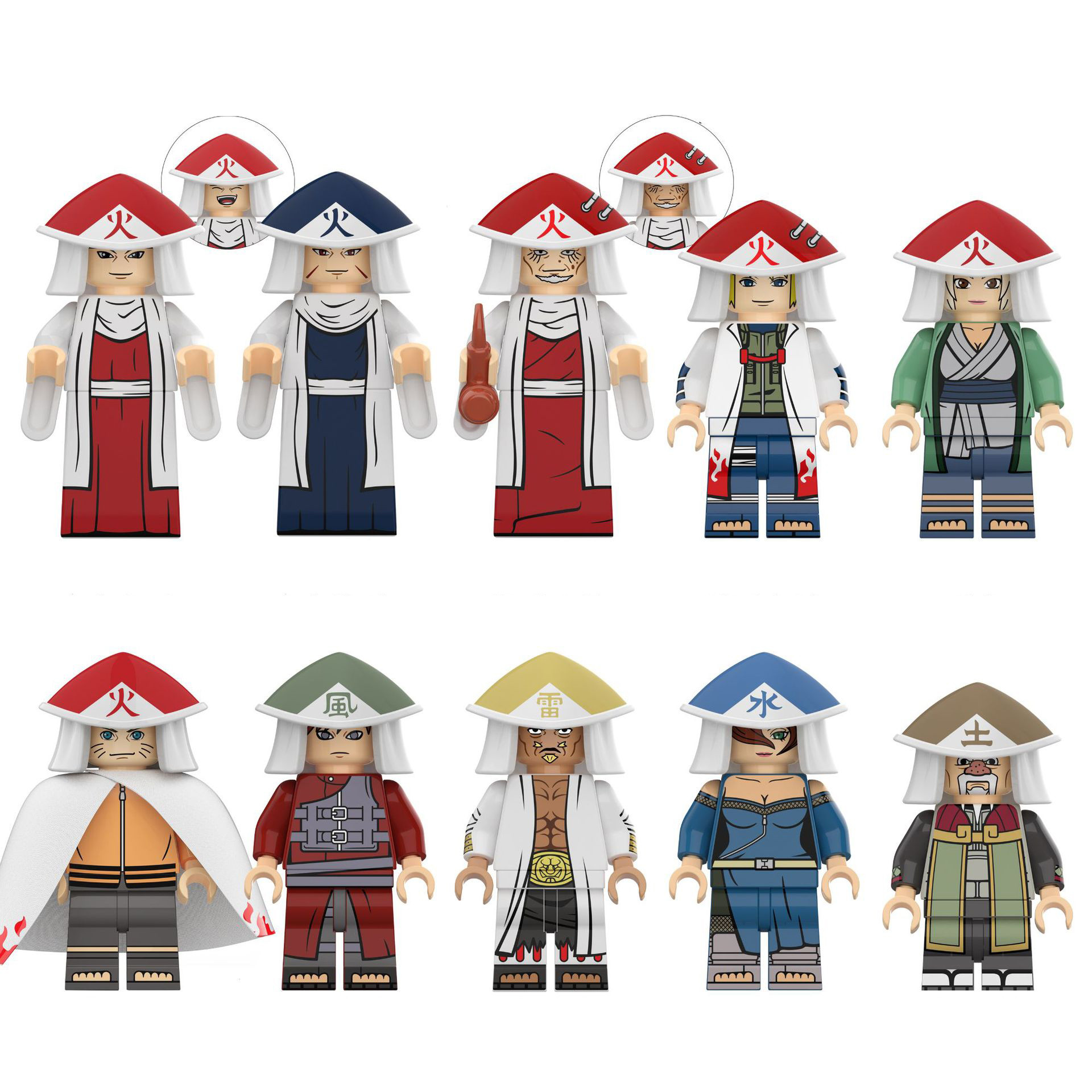 Hokage Kazekage Raikage Mizukage Tsuchikage From Naruto Brick Minifigure Custom Set 10 Pcs