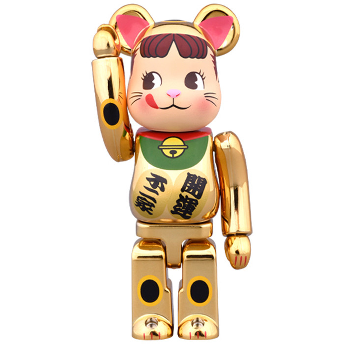 Bearbrick Fujiya Peko Chan Lucky Cat Gold 1st Version 400% Figure 28cm 11.02inches