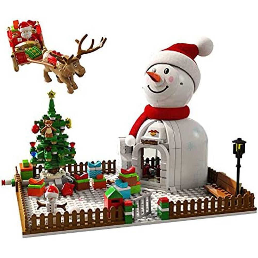 Christmas Santa Deer Cart Snowman House Set Custom Brick Building Kit