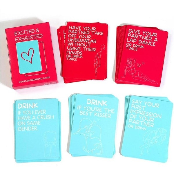 Excited & Exhausted Couples Drinking Card Game