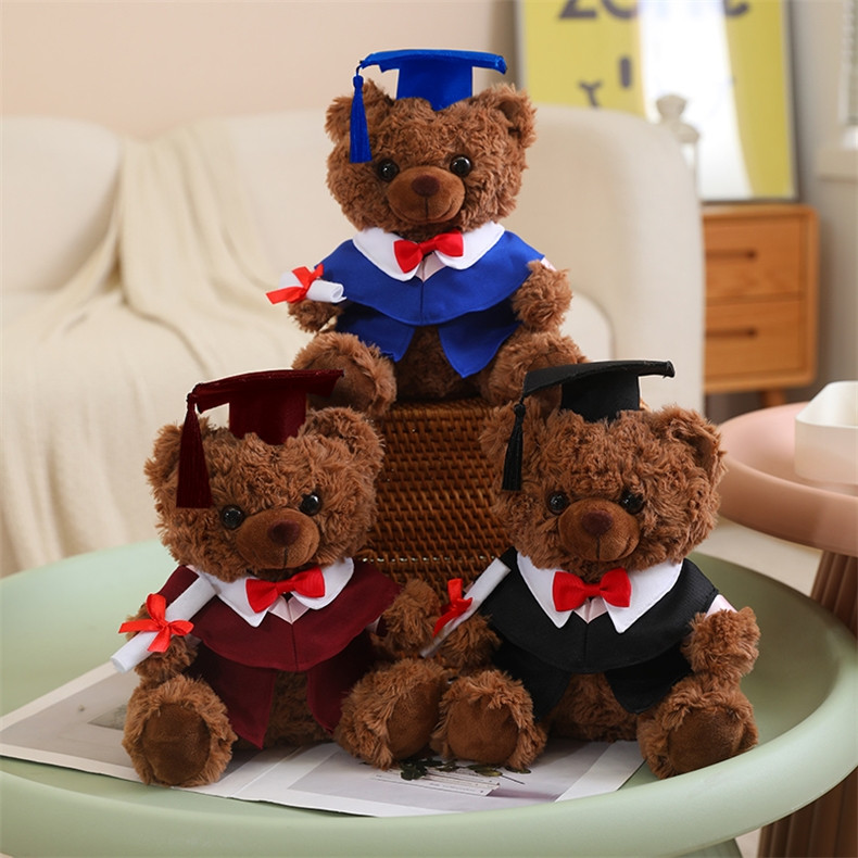 Dark Brown Graduation Bear with Robe Soft Stuffed Plush 25cm 9.84inches Blue Black Red