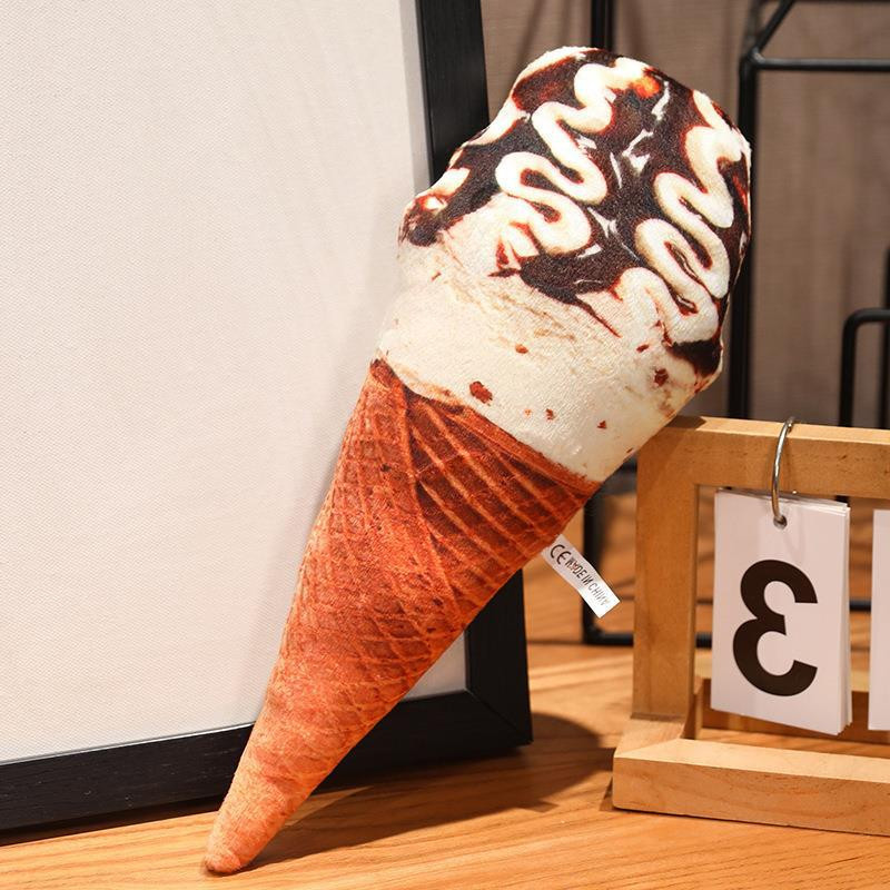 Realistic Ice Cream Cone Plush Pillow Multiple Sizes Caramel