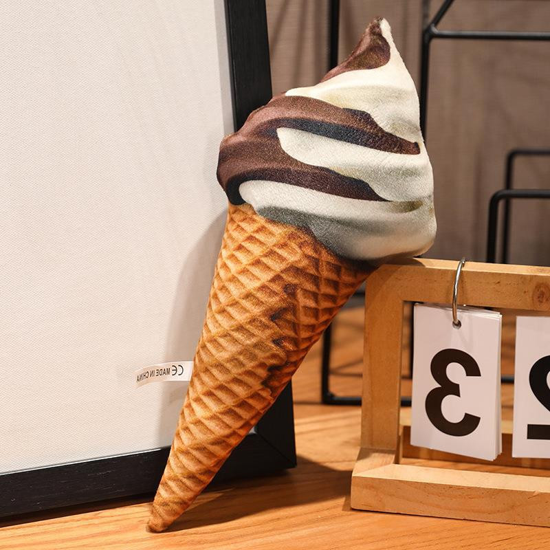 Realistic Ice Cream Cone Plush Pillow Multiple Sizes Chocolate Swirl