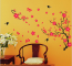 Pink Flowers Black Swallows Wall Decal Sticker